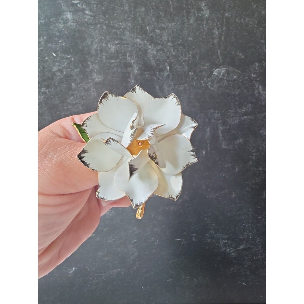 White Enamel Floral Brooch Vintage Costume Jewelry
